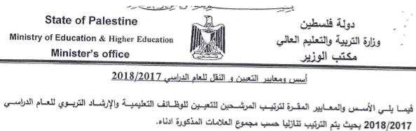Photo of الأسس والمعايير للتعيين والنقل للعام الدراسي 2017/2018